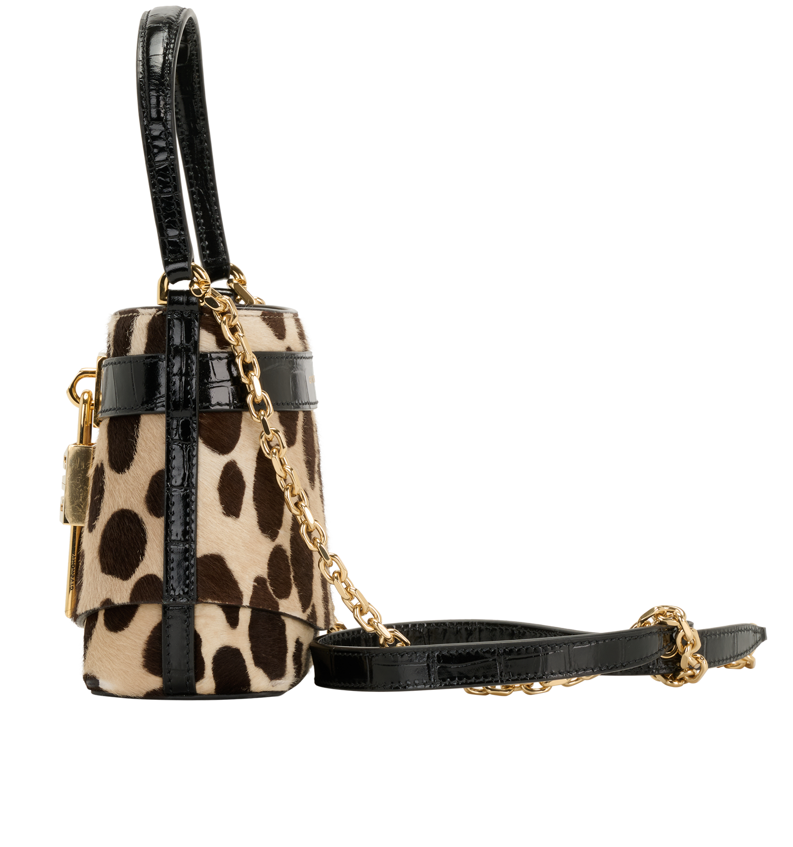 Micro Bucket Bag, &pound;750, Handbags, Beige/Black, Pony / Calfhair, Bottom view